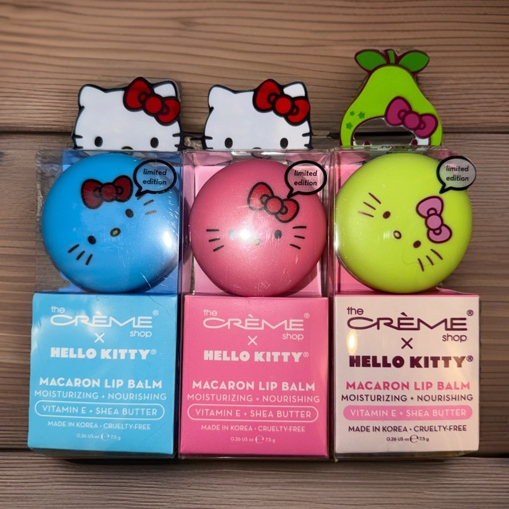 The Crème Shop x Hello Kitty Macaron Lip Balm Set 0.26 oz Set Of 3 Limited Ed.
